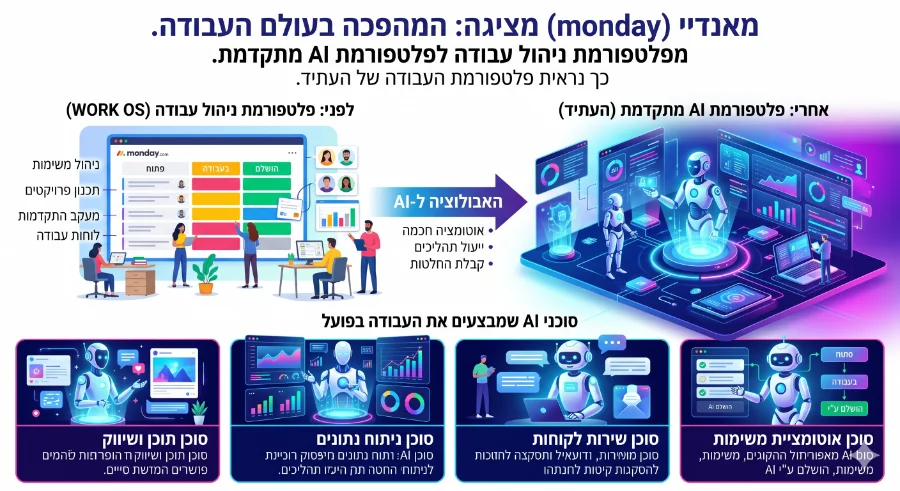 מאנדיי monday מציגה - מפלטפורמת ניהול עבודה לפלטפורמת AI מתקדמת