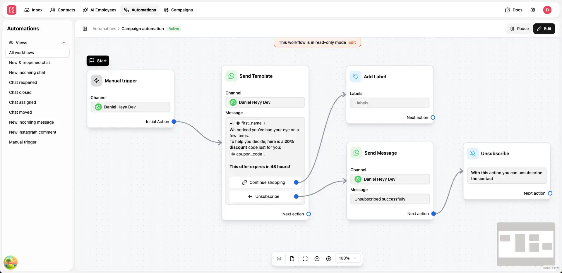 Automations creation interface